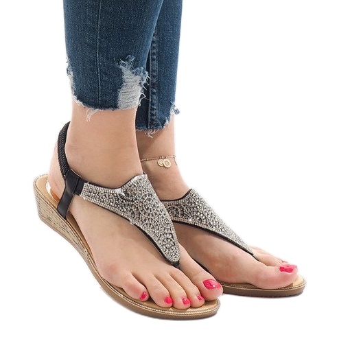 Sandale cu pene negre cu un elastic FM4075 negru multicolor 1