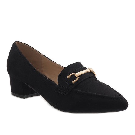 Tocuri înalte din piele de căprioară neagră 7078-P negru 1