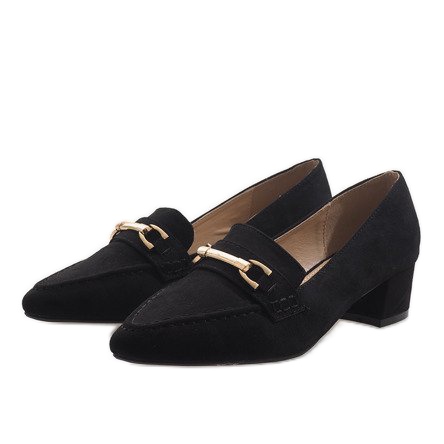 Tocuri înalte din piele de căprioară neagră 7078-P negru 2