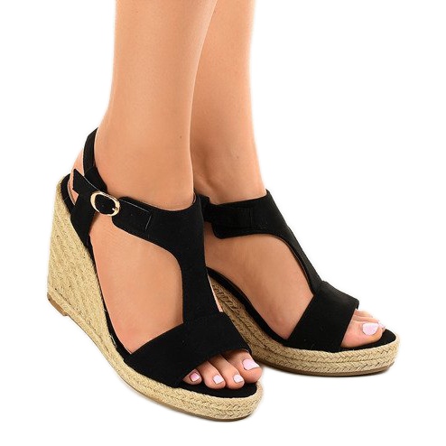 Sandale cu pană neagră H-69 espadrile negru 1 Sandale cu pană neagră H-69 espadrile negru 1