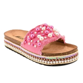 Papuci decorati roz 1035 perle 1