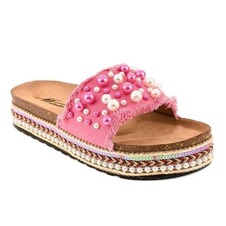 Papuci decorati roz 1035 perle 1