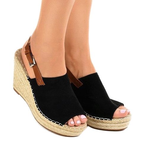 Sandale negre cu pană KA-20 espadrile negru 1