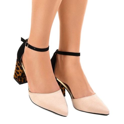 Tocuri înalte din piele de căprioară bej FR276 maro negru 1