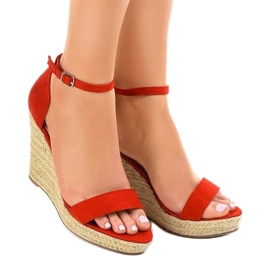 Sandale cu toc roșu espadrile BD342 roşu 1