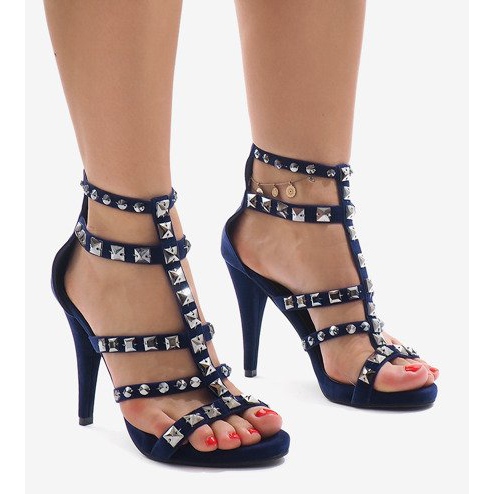 Sandale albastre pe toc de piele intoarsa GH083-6 albastru marin albastru 1