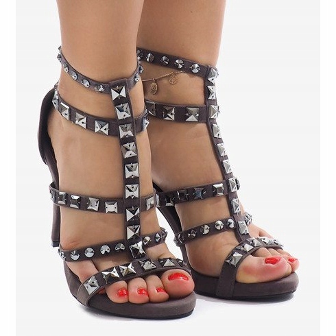 Sandale gri pe toc tocat piele de căprioară GH083-6 multicolor 1