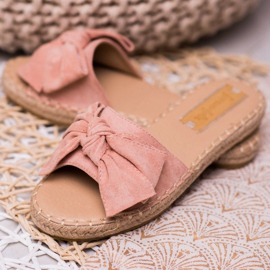 Forever Folie Papuci din piele de căprioară cu arc roz 1