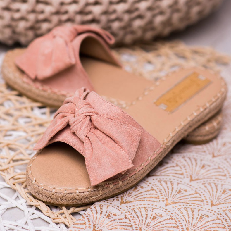 Forever Folie Papuci din piele de căprioară cu arc roz 1