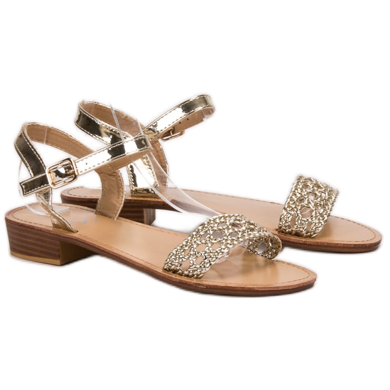 SHELOVET Sandale cu toc înalt împletit galben 1