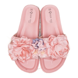 Queen Vivi Papuci din piele intoarsa cu flori roz 2