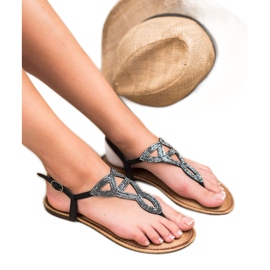 Queen Vivi Sandale plate pentru femei negru 1