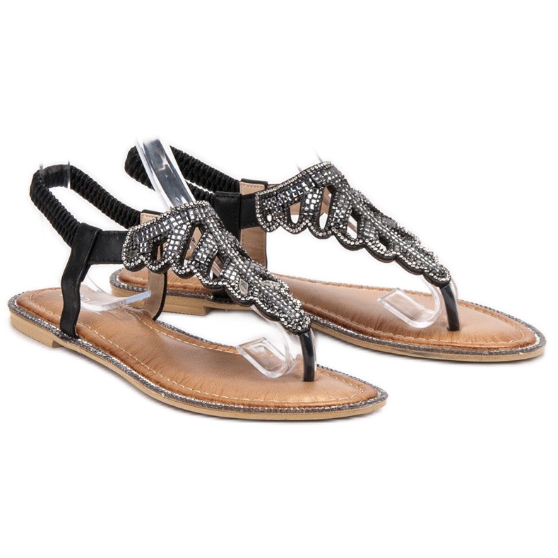 SHELOVET Sandale cu flip-flops cu cristale negru 1