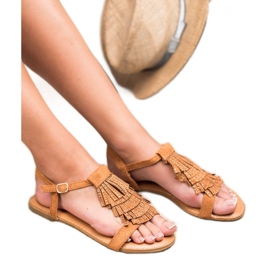 Mannika Sandale Camel Cu Franjuri maro 1 Mannika Sandale Camel Cu Franjuri maro 1