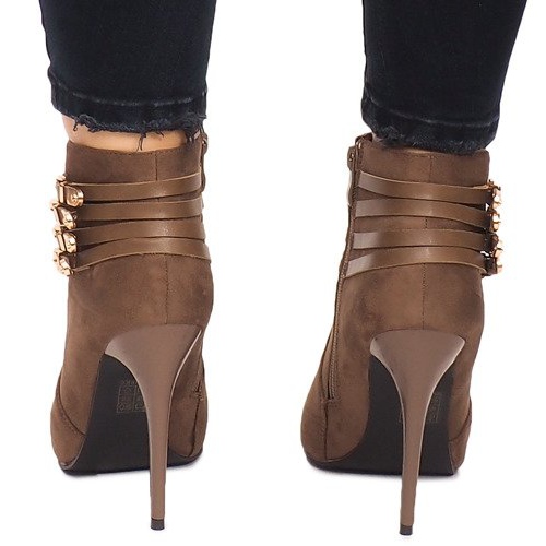 Cizme cu toc în piele de căprioară YS20-1 Khaki kaki 1