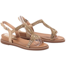 Bello Star Sandale din piele de căprioară cu cristale maro 1