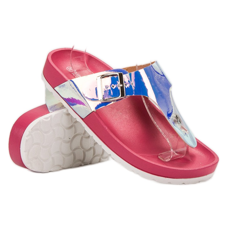 Ideal Shoes Flip-flops cu efect Holo roz 1