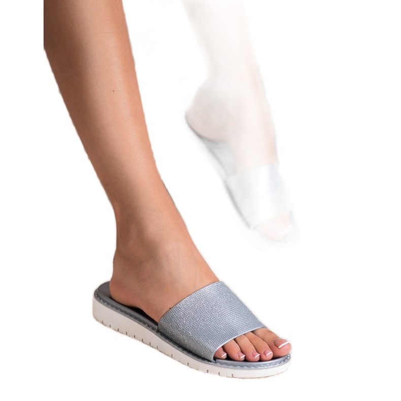 Fashion Papuci strălucitori la modă gri 1