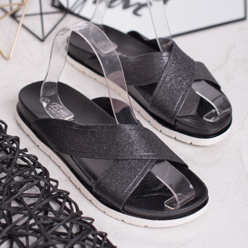 Emaks Papuci negri cu sclipici negru 2