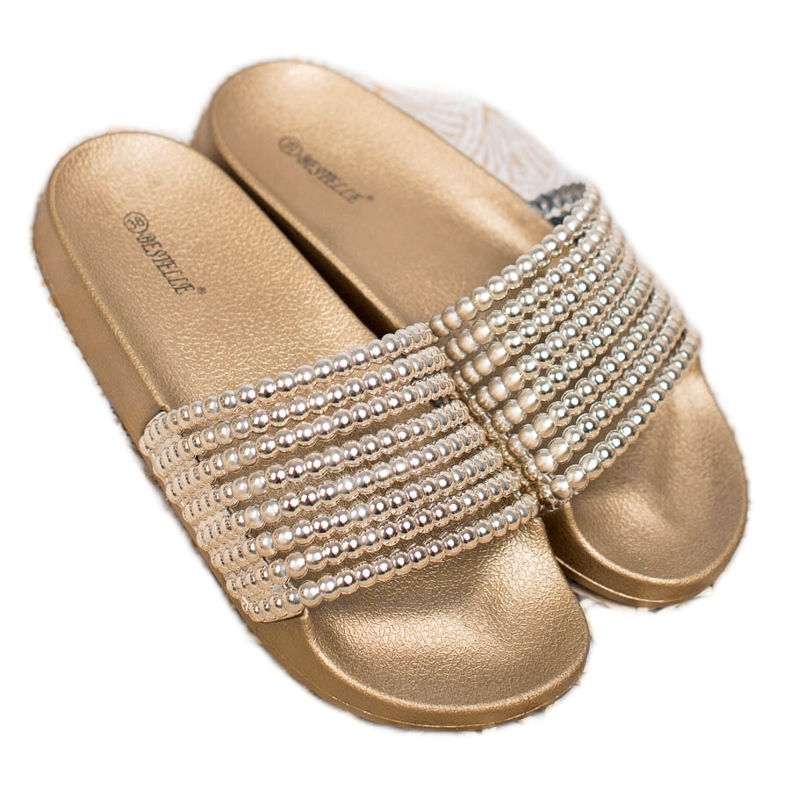 Bestelle Papuci din cauciuc cu margele galben 2