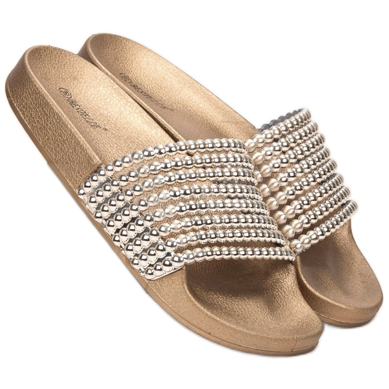 Bestelle Papuci din cauciuc cu margele galben 1