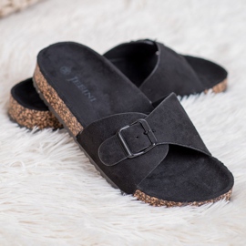 SHELOVET Papuci din piele de căprioară cu cataramă negru 1
