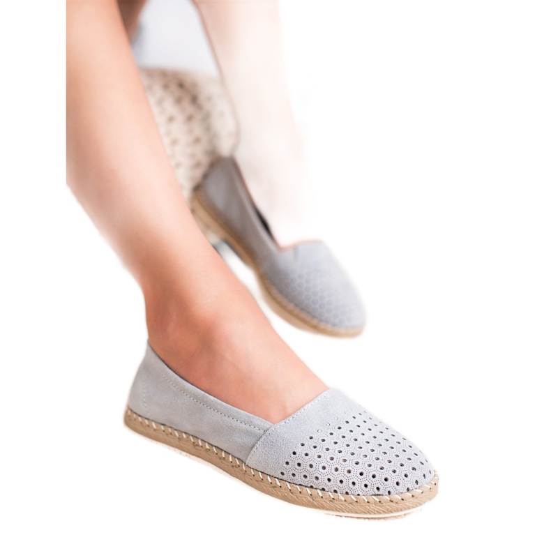 SHELOVET Espadrile din piele gri 2