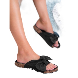 Bona Papuci din piele de căprioară cu arc negru 1 Bona Papuci din piele de căprioară cu arc negru 1