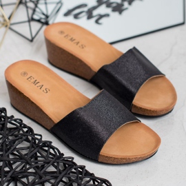 SHELOVET Papuci cu pană sclipici negru 1 SHELOVET Papuci cu pană sclipici negru 1