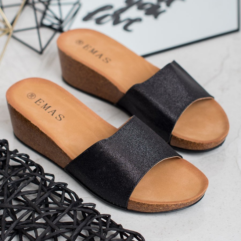 SHELOVET Papuci cu pană sclipici negru 1 SHELOVET Papuci cu pană sclipici negru 1