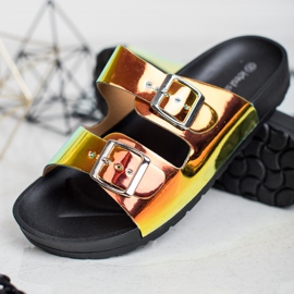 Ideal Shoes Papuci cu cataramă Holo galben 2 Ideal Shoes Papuci cu cataramă Holo galben 2