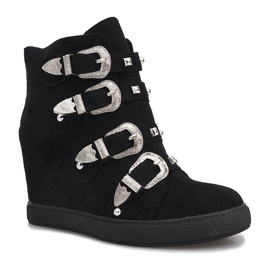 Adidași negri din piele de căprioară cu catarame Maya negru 1