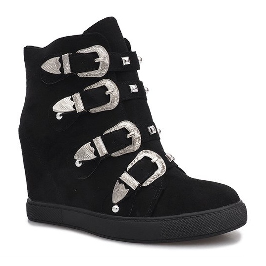 Adidași negri din piele de căprioară cu catarame Maya negru 1 Adidași negri din piele de căprioară cu catarame Maya negru 1
