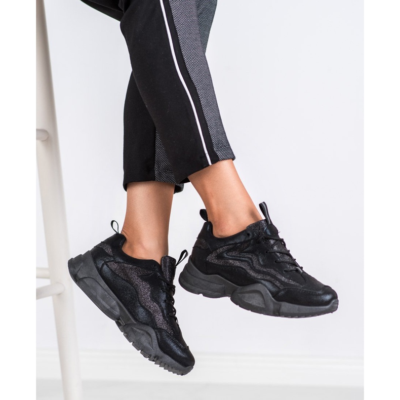 SHELOVET Adidași cu sclipici negru 2 SHELOVET Adidași cu sclipici negru 2