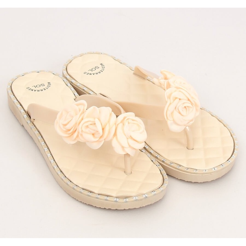 Flip-flops bej cu flori YJL-1818 Beż 2