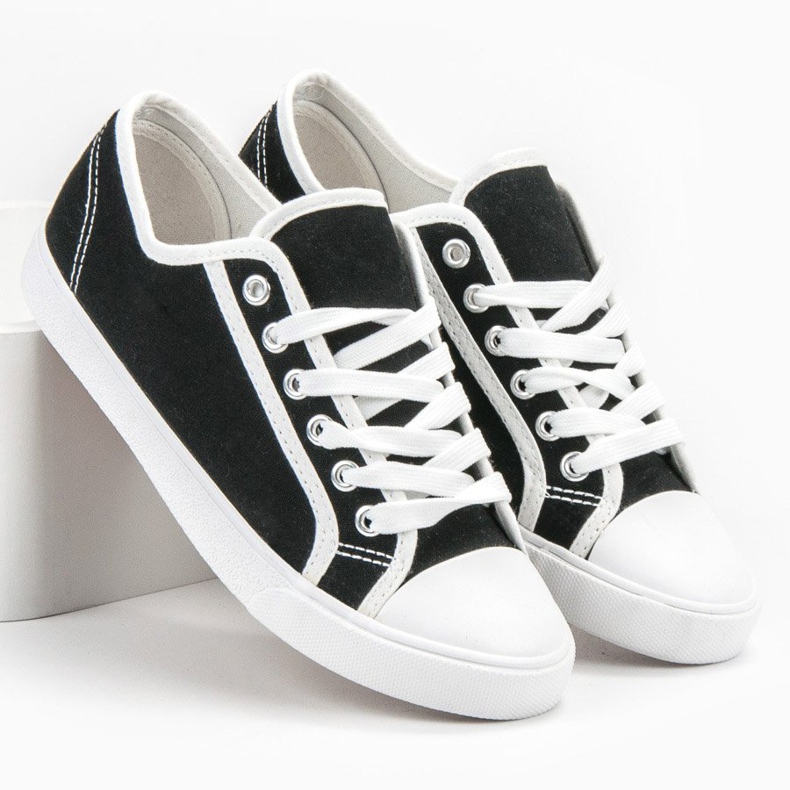 SHELOVET Adidași scăpați pentru femei alb negru 2 SHELOVET Adidași scăpați pentru femei alb negru 2