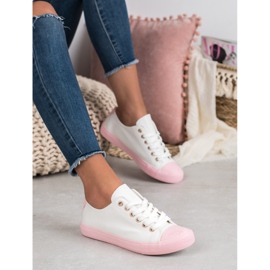 SHELOVET Adidași în două culori alb roz 1