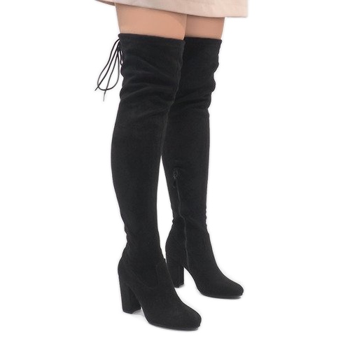 Cizme din piele neagră pe stâlpul ZH811 negru 1