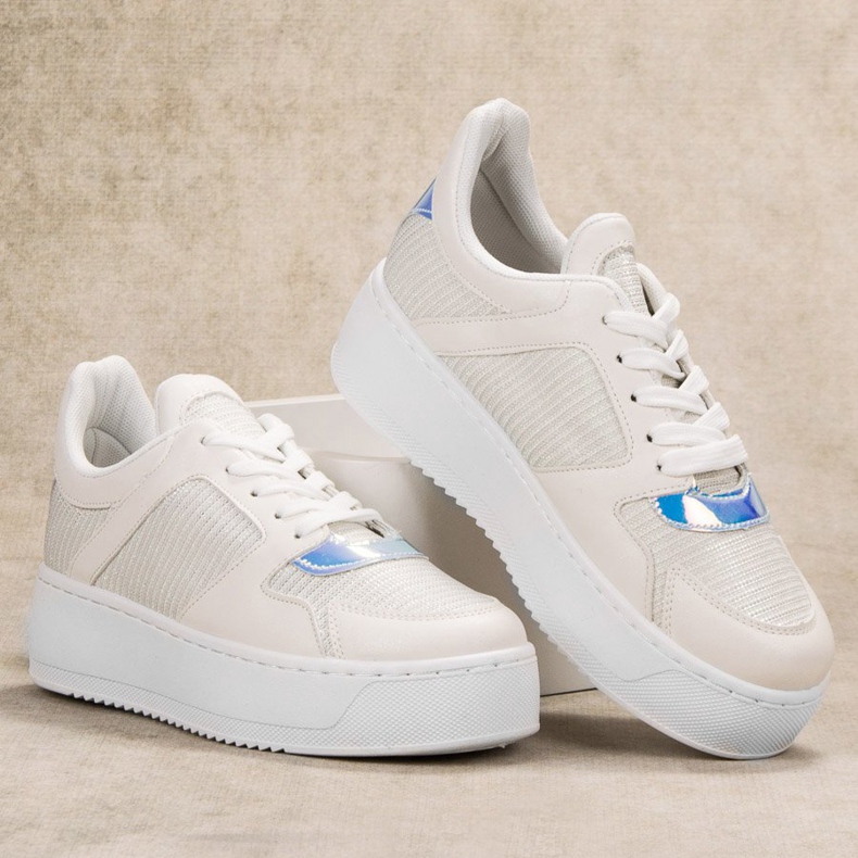 Ideal Shoes Adidași cu sclipici alb 1