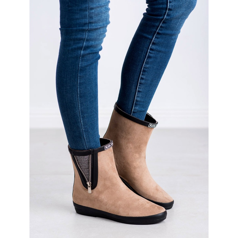 Kylie Galosuri din piele intoarsa cu fermoar decorativ bej 1