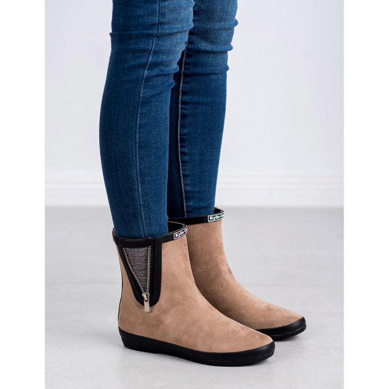 Kylie Galosuri din piele intoarsa cu fermoar decorativ bej 2