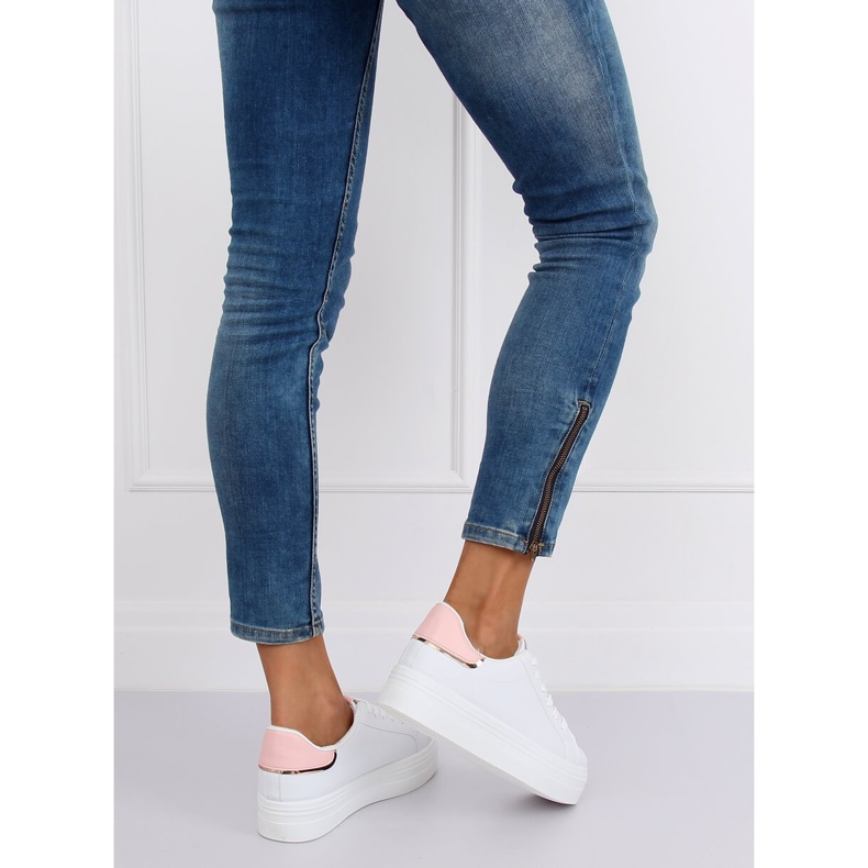 Adidași pe talpă înaltă albă și roz B0-31 ALB / ROSU 1