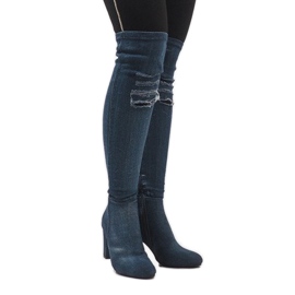 Cizme din denim albastre distressed BH70-HB albastru 1