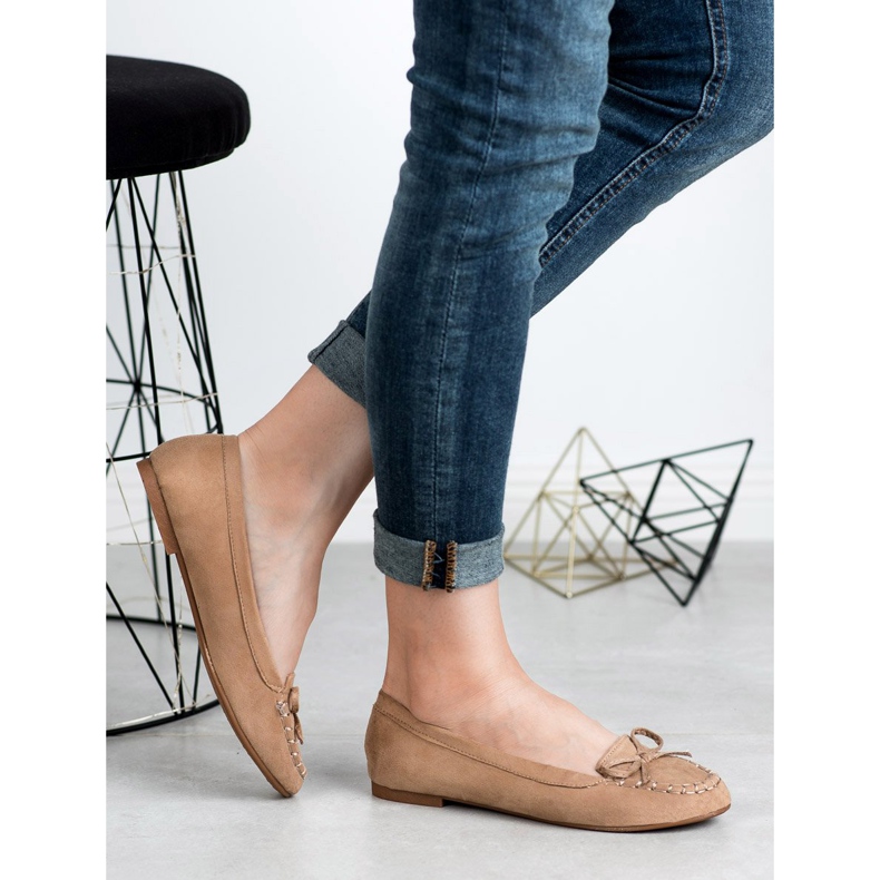 Small Swan Mocasini bej bej cu fundă 1 Small Swan Mocasini bej bej cu fundă 1