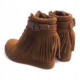 Adidași din piele de căprioară Boho Fringe 2030 Camel maro 1