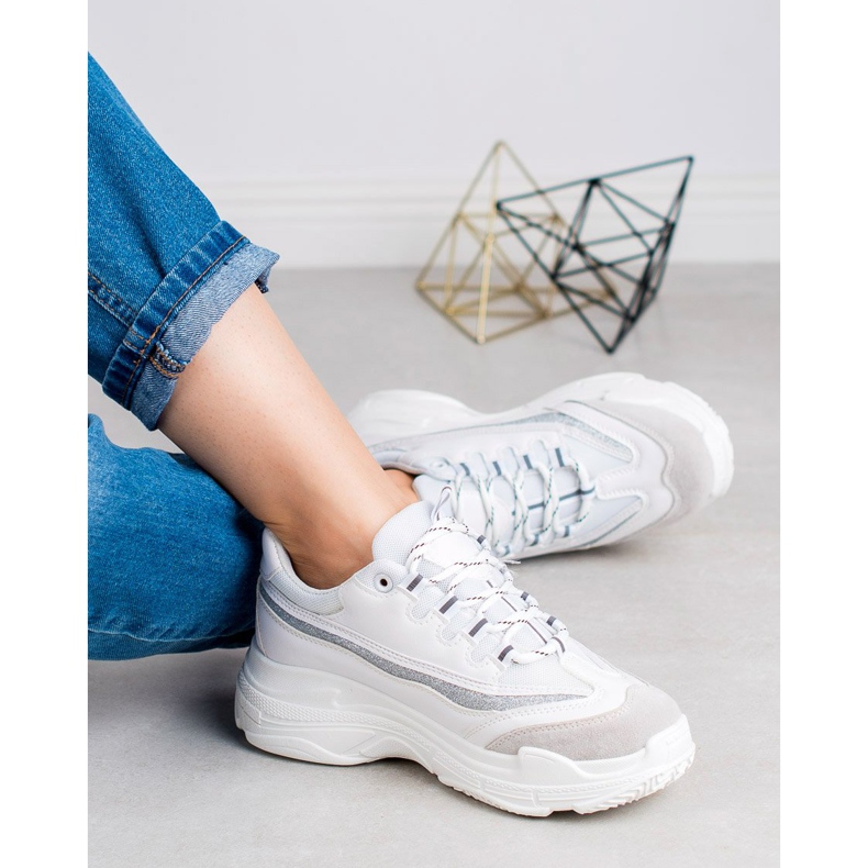 SHELOVET Adidași cu sclipici alb gri 2