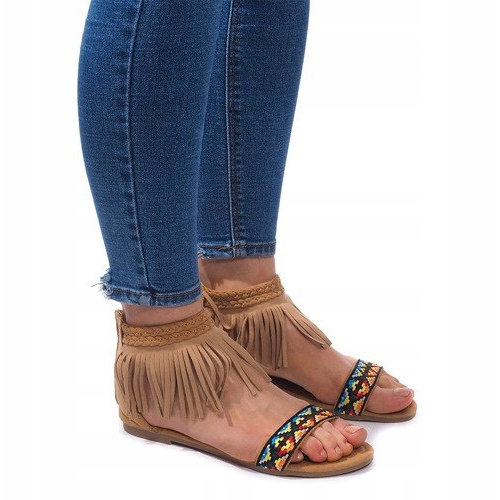 Sandale Boho 3-2 din piele cămilă bej 1