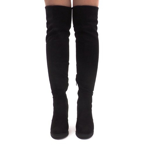 Cizme din piele de căprioară pe un post SU-2730 Negru 2 Cizme din piele de căprioară pe un post SU-2730 Negru 2