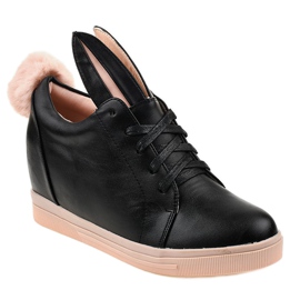Adidași negri pe iepurașii cu pană H6210 negru 1