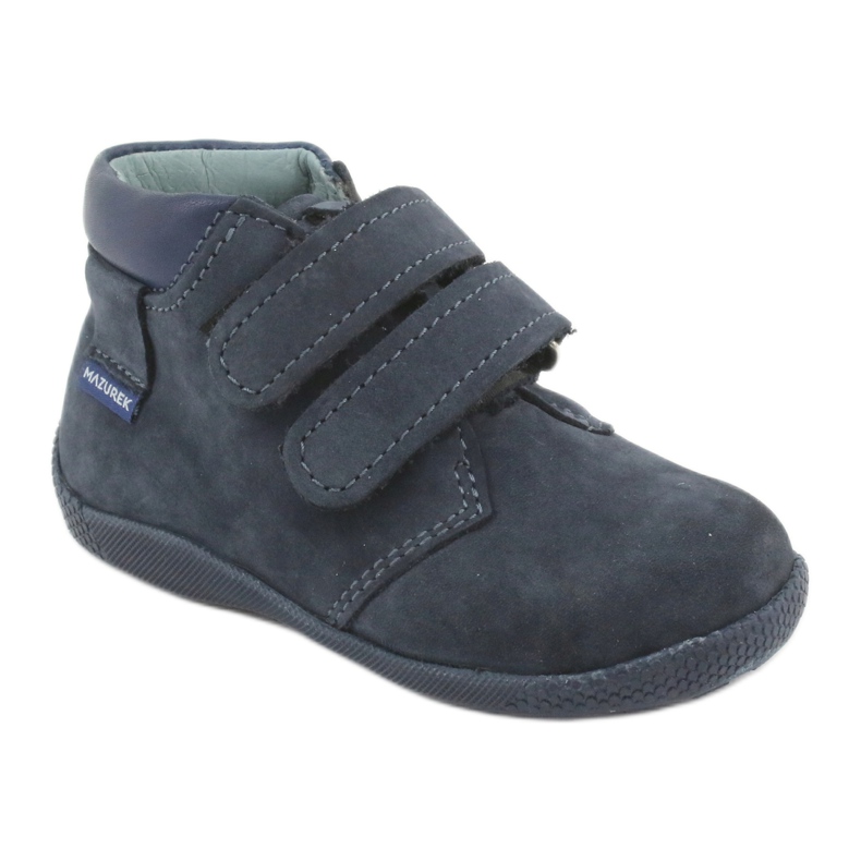 Băieți din piele Mazurek cu Velcro 341 Navy Blue albastru 1